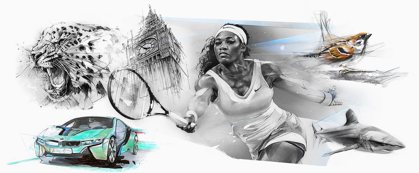 Composite of Alexis Marcou commercial illustration work